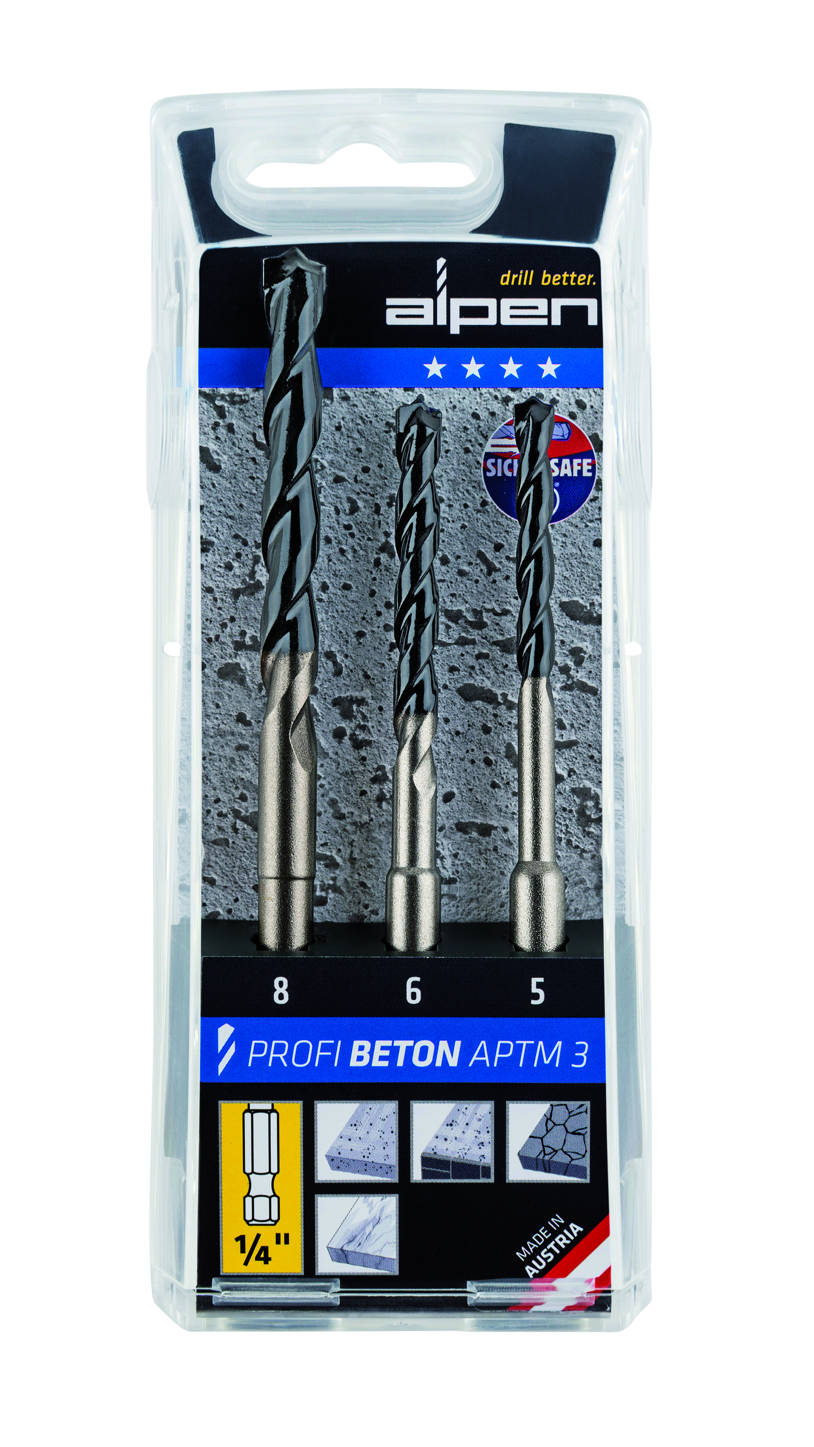 0000101803100 Profi Beton APTM 3-1/4″ 6-kant-Ø 5/6/8 mm-Cassette 3-delig