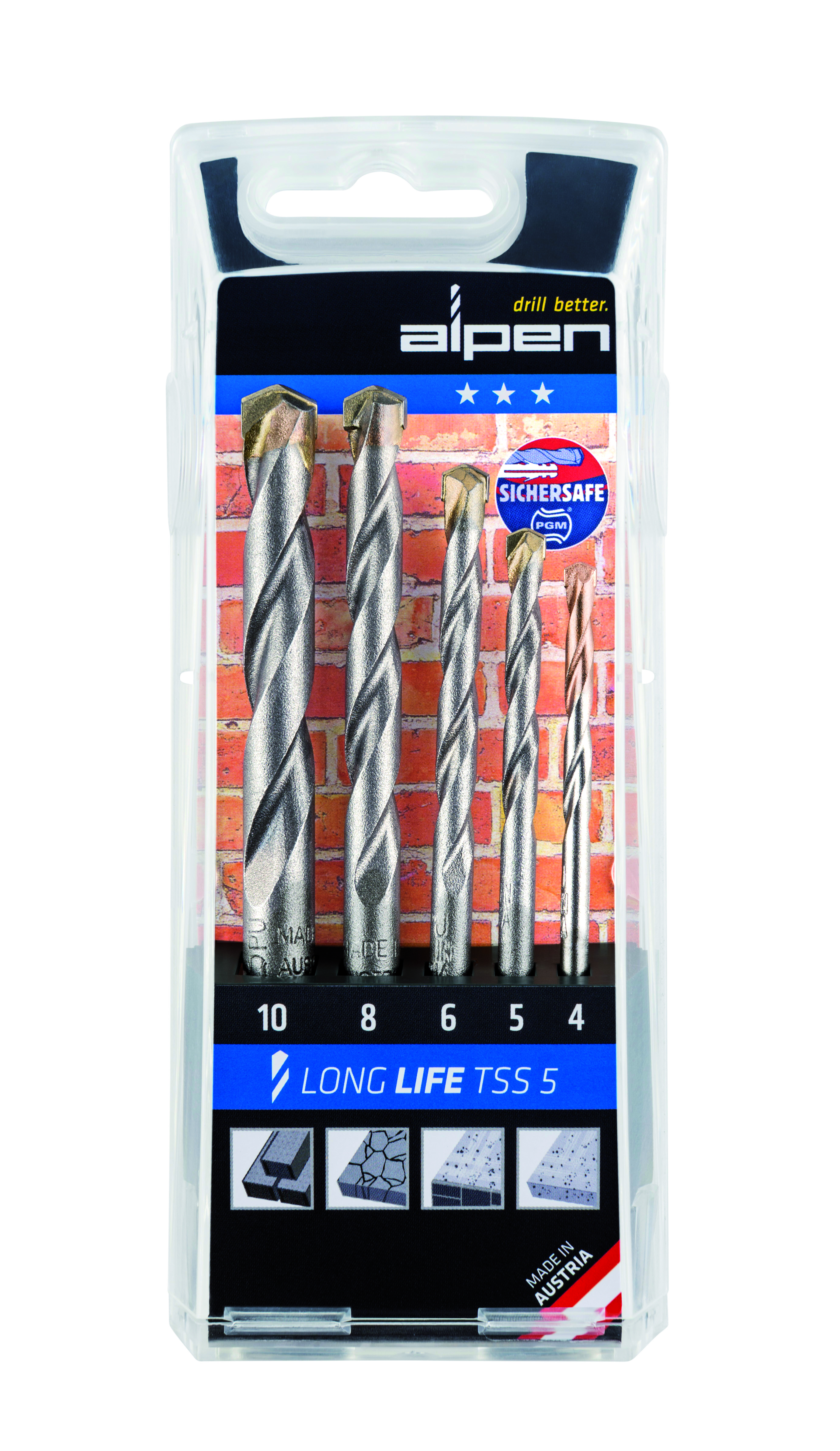 0000700105100 Steenborenset Long Life – TSS 5 – Ø 4,0-10,0 mm – 5-delig – Box