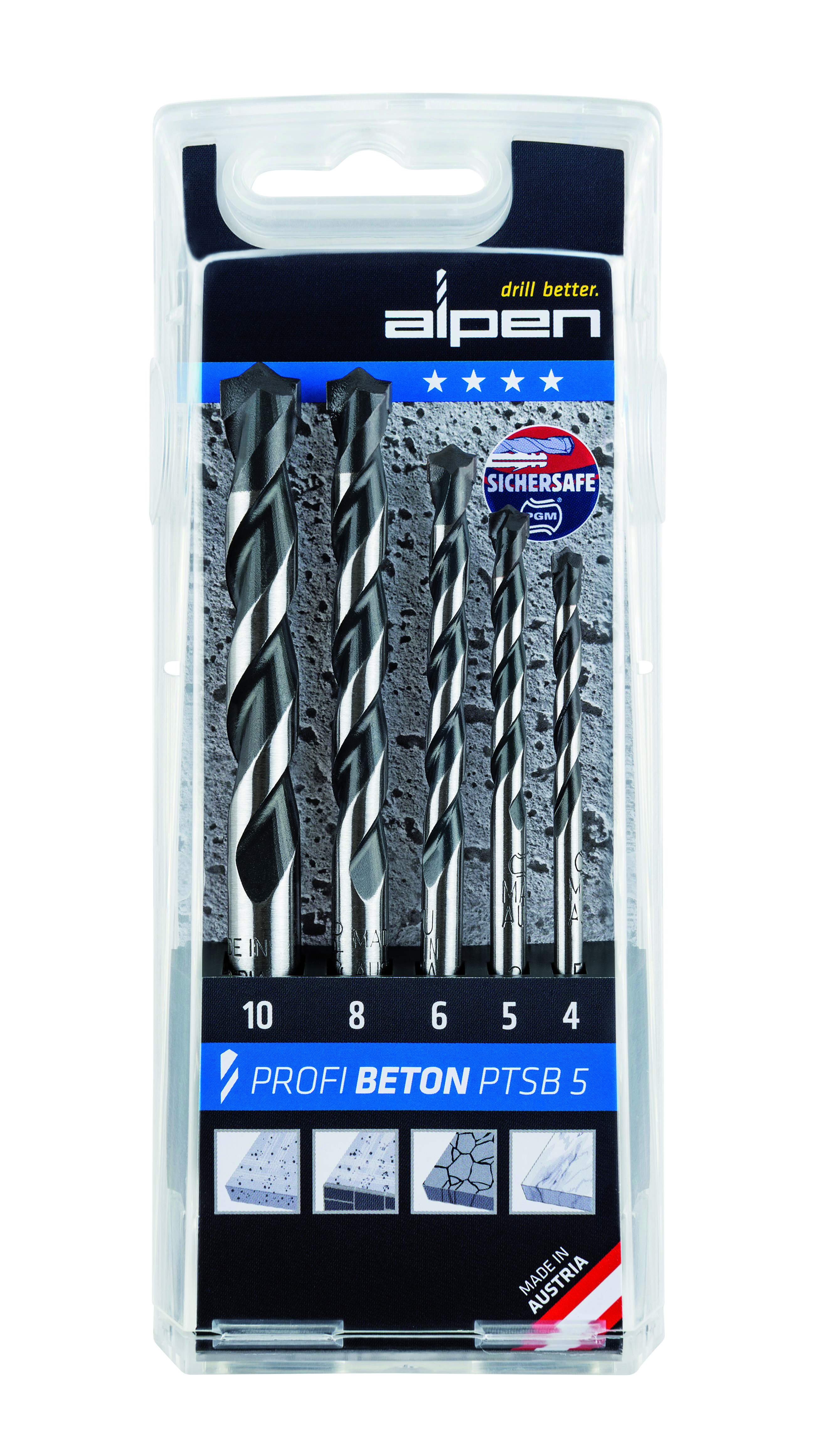 0022700222100 Profi Beton PTSB 5-Ø 4/5/6/8/10 mm-Cassette 5-delig