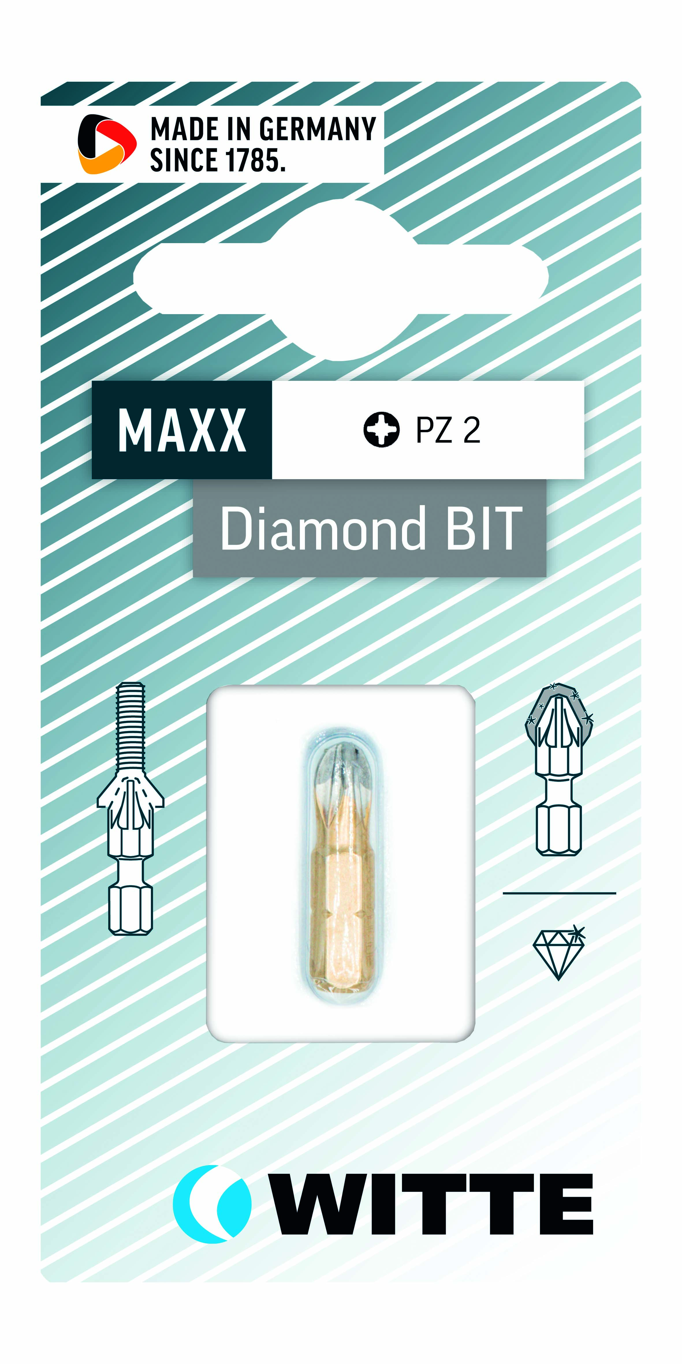 26636 Schroefbit 1/4" Pozidriv – MAXX Diamond – PZ1 x 25 mm – Bitkaart – 1 stuks