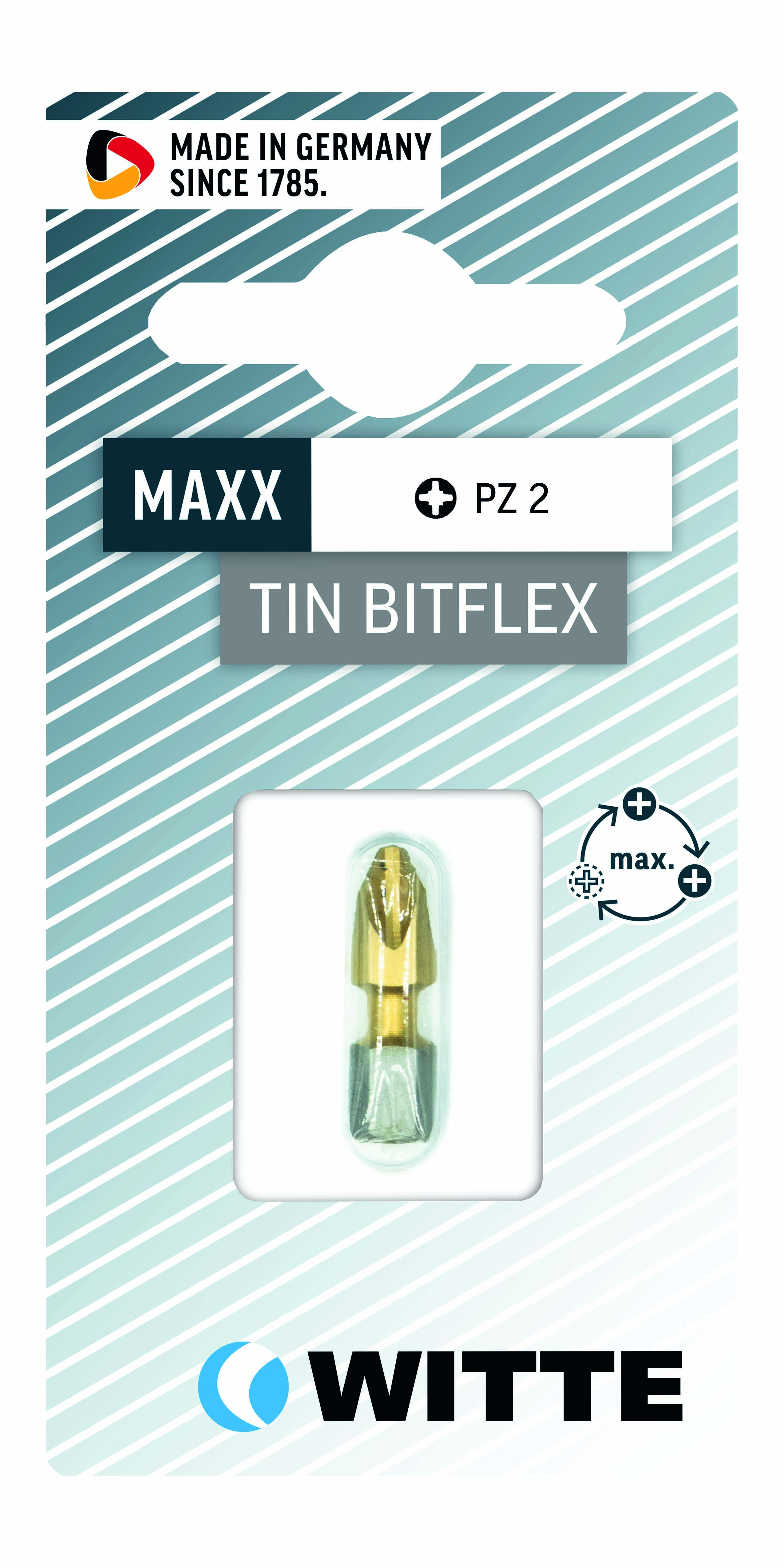 26825 Schroefbit 1/4" Bitflex Pozidriv – MAXX TIN – PZ2 x 25 mm – Bitkaart – 1 stuks